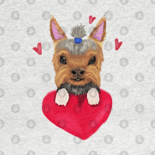 Yorkie with red heart by Antiope